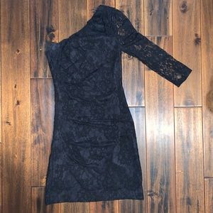 One shoulder black lace dress